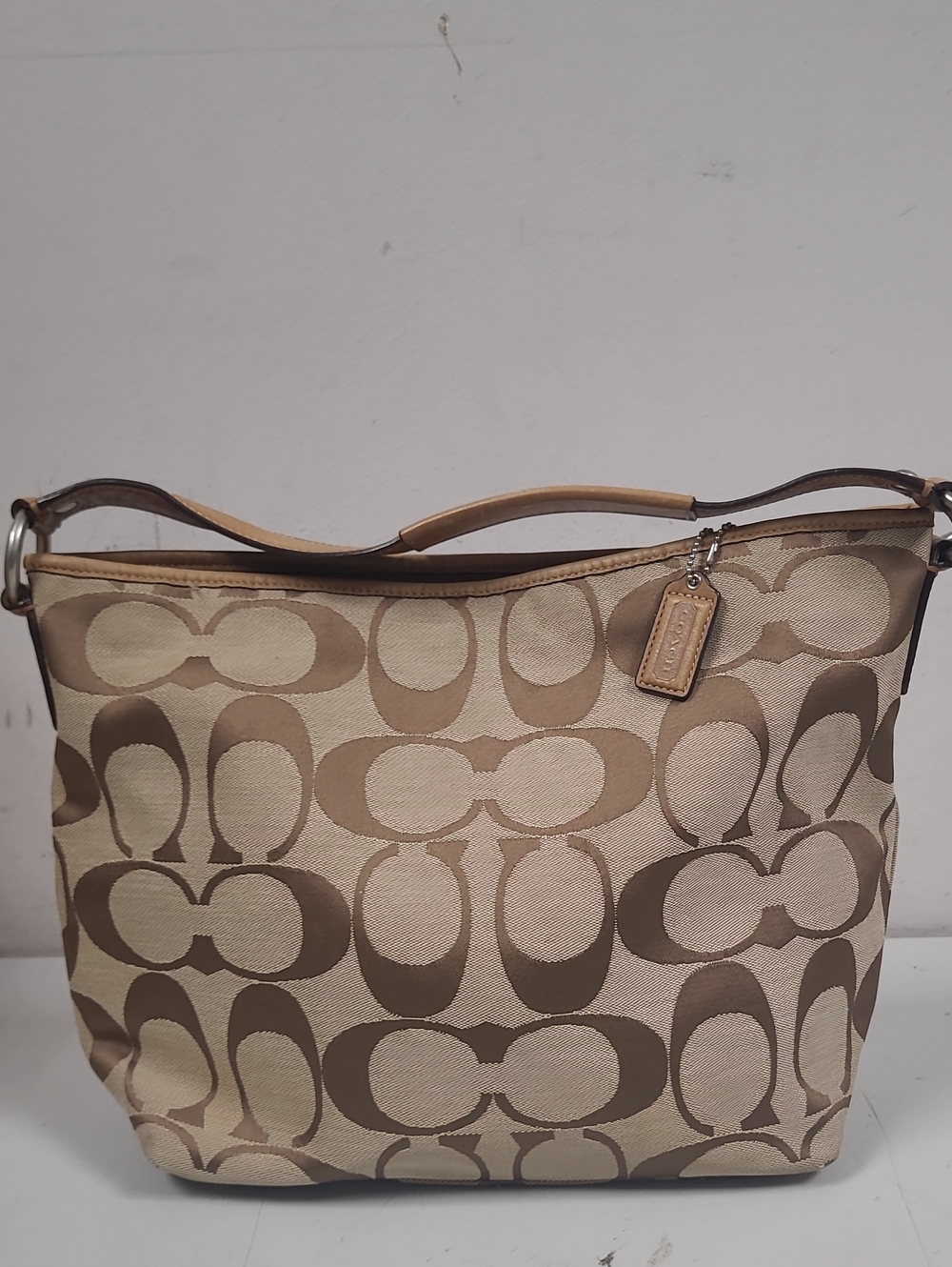 Coach Bags | Coach F13082 Tan Signature Jacquard Hobo Bag Used | Color: Tan |